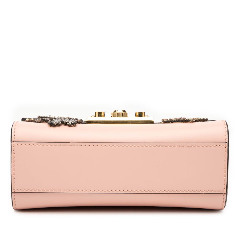 Gucci AB Gucci Pink Calf Leather Small Crystal Embellished Star Padlock Crossbody Italy