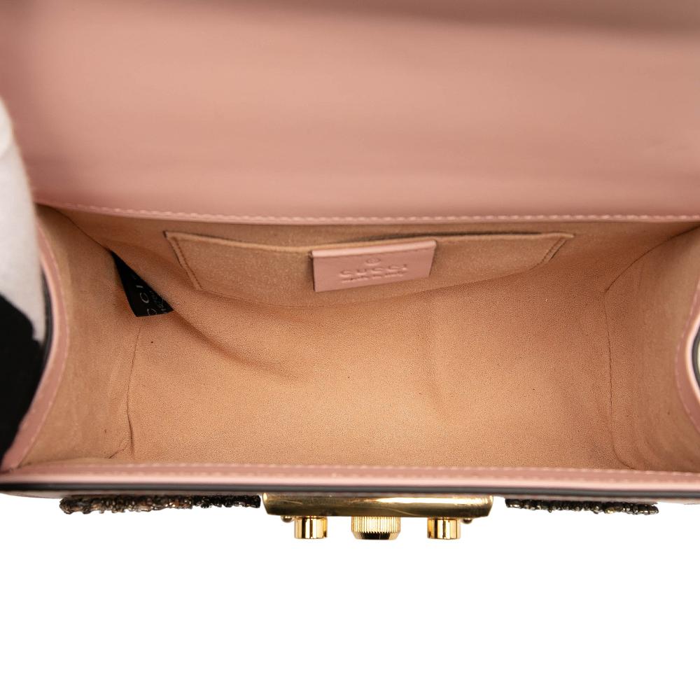 Gucci AB Gucci Pink Calf Leather Small Crystal Embellished Star Padlock Crossbody Italy