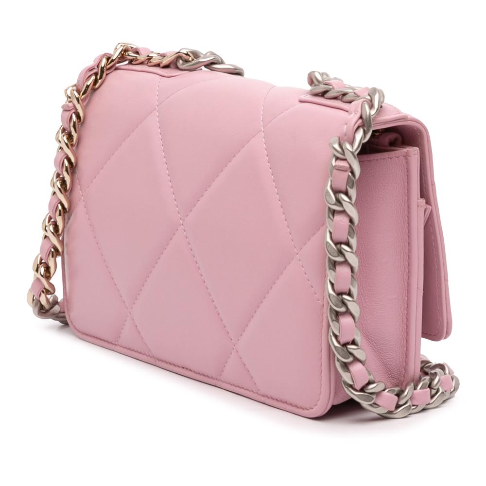 Chanel AB Chanel Pink Light Pink Lambskin Leather Leather Quilted Lambskin 19 Wallet on Chain Italy
