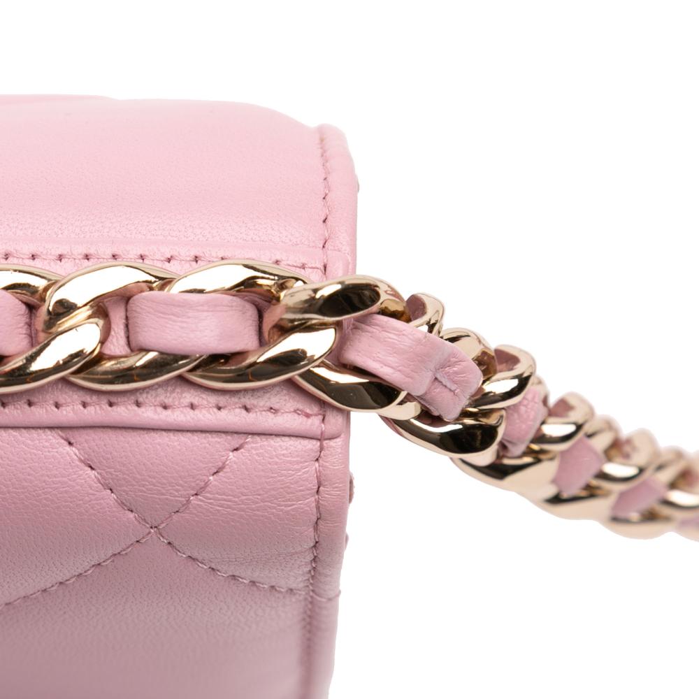 Chanel AB Chanel Pink Light Pink Lambskin Leather Leather Quilted Lambskin 19 Wallet on Chain Italy