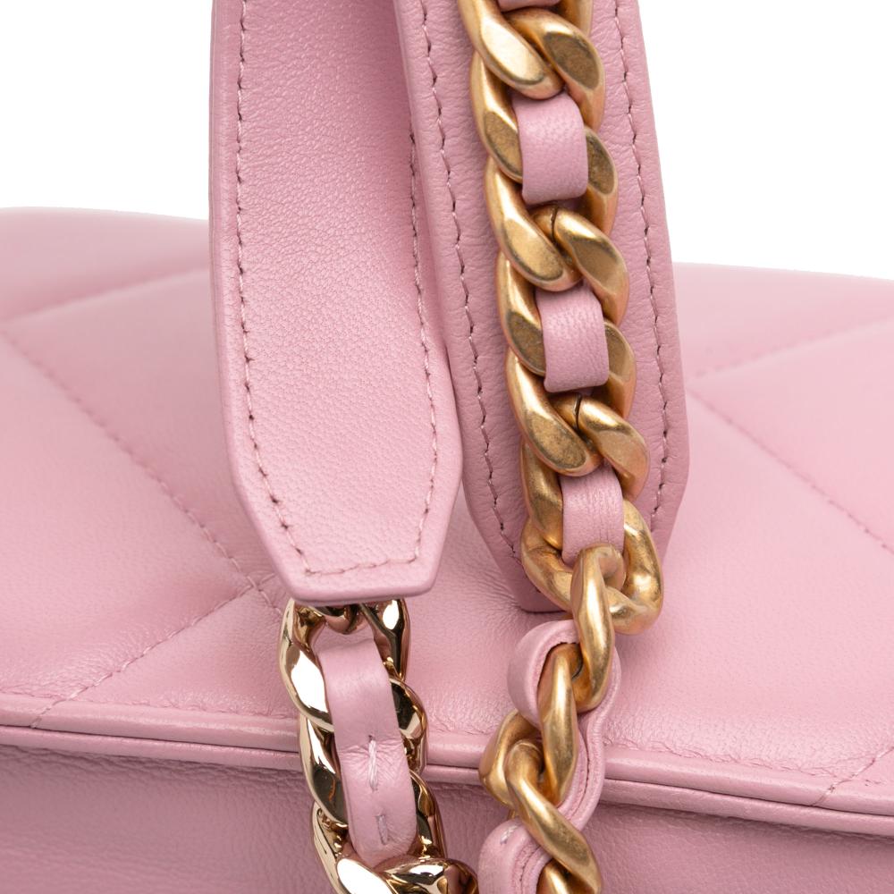 Chanel AB Chanel Pink Light Pink Lambskin Leather Leather Quilted Lambskin 19 Wallet on Chain Italy