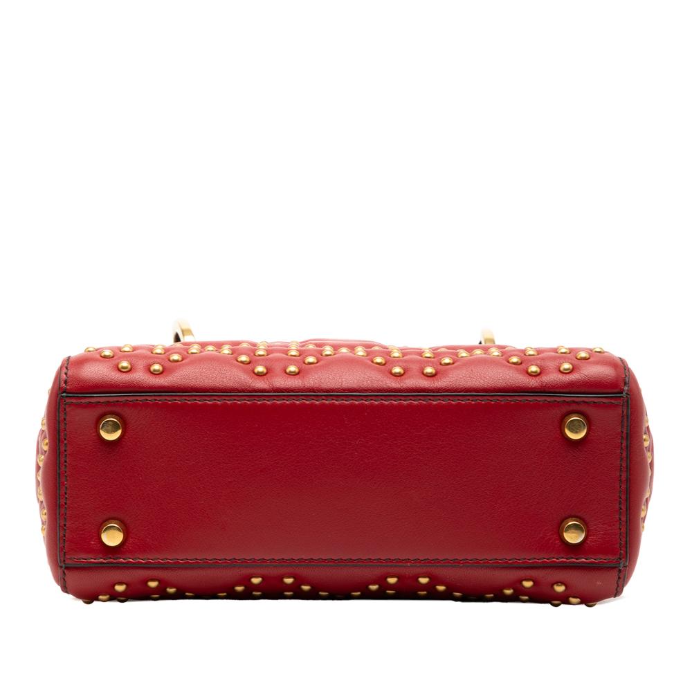 Christian Dior B Dior Red Lambskin Leather Leather Mini Lambskin Cannage Studded Supple Lady Dior Italy