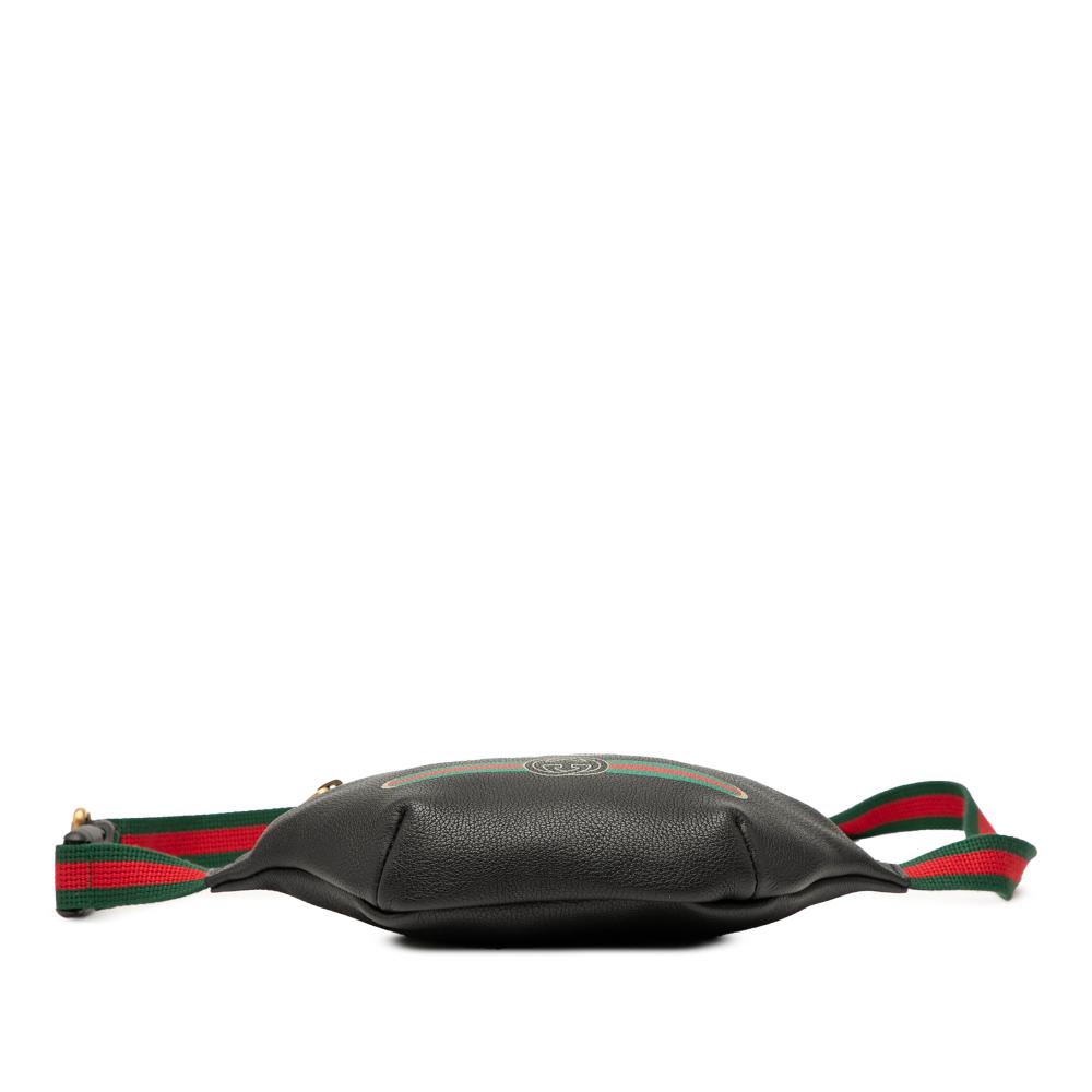Gucci AB Gucci Black Calf Leather Small Grained skin Logo Belt Bag Italy