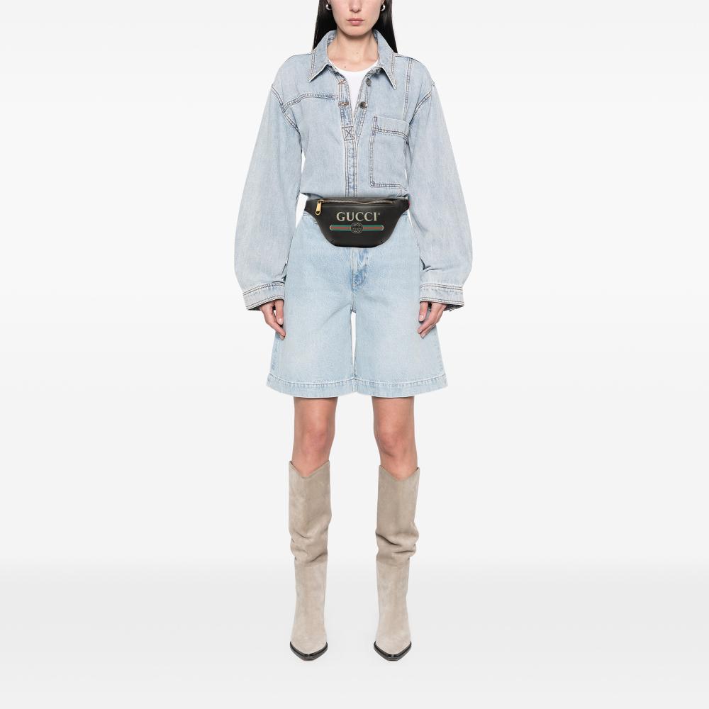 Gucci AB Gucci Black Calf Leather Small Grained skin Logo Belt Bag Italy