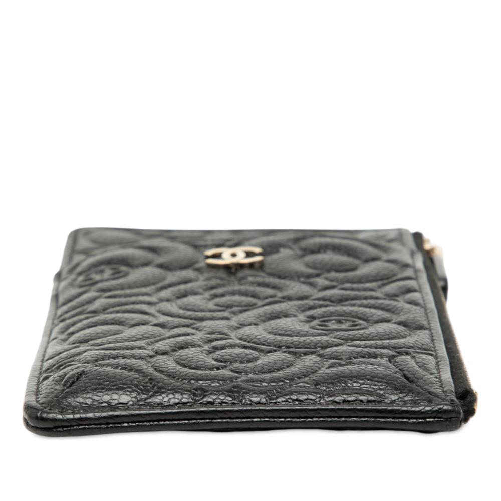 Chanel Black Caviar Leather Leather CC Embossed Caviar Camellia Flat Phone Case Wallet Pouch Italy