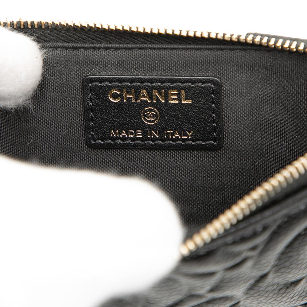 Chanel Black Caviar Leather Leather CC Embossed Caviar Camellia Flat Phone Case Wallet Pouch Italy