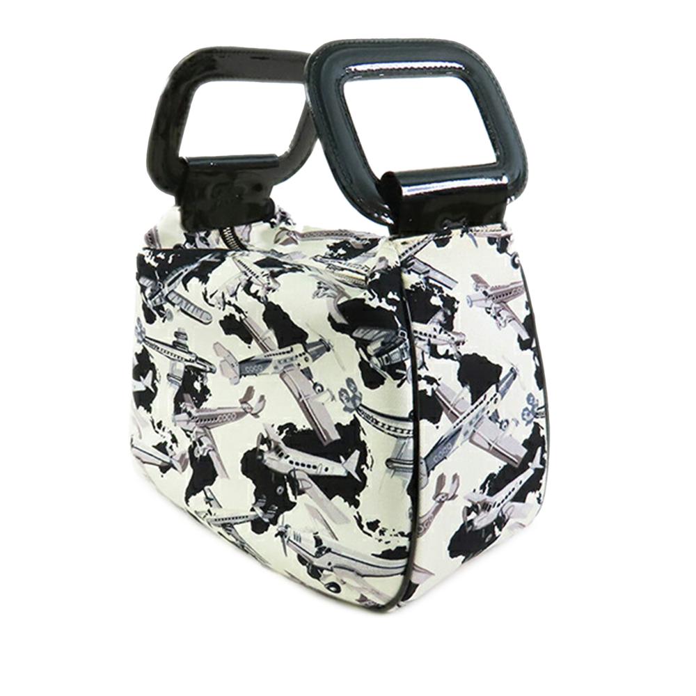 Chanel B Chanel White with Black Canvas Fabric Printed Coco Airline Handbag Italy