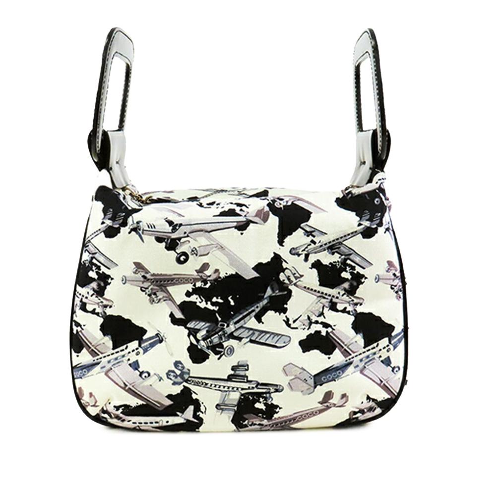 Chanel B Chanel White with Black Canvas Fabric Printed Coco Airline Handbag Italy