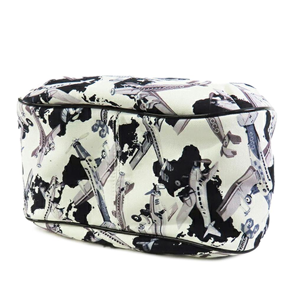 Chanel B Chanel White with Black Canvas Fabric Printed Coco Airline Handbag Italy