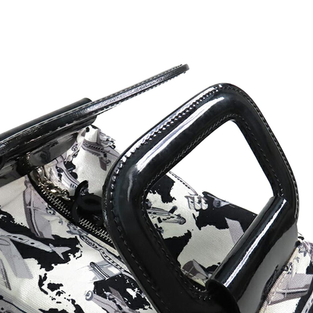 Chanel B Chanel White with Black Canvas Fabric Printed Coco Airline Handbag Italy