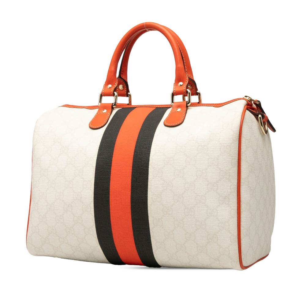 Gucci B Gucci White Off White with Orange Coated Canvas Fabric GG Supreme Joy Web Boston Italy