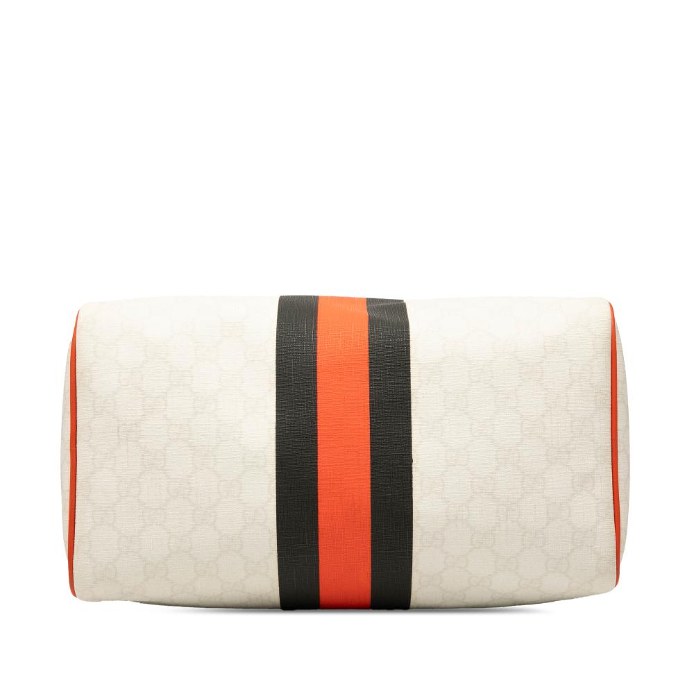 Gucci B Gucci White Off White with Orange Coated Canvas Fabric GG Supreme Joy Web Boston Italy