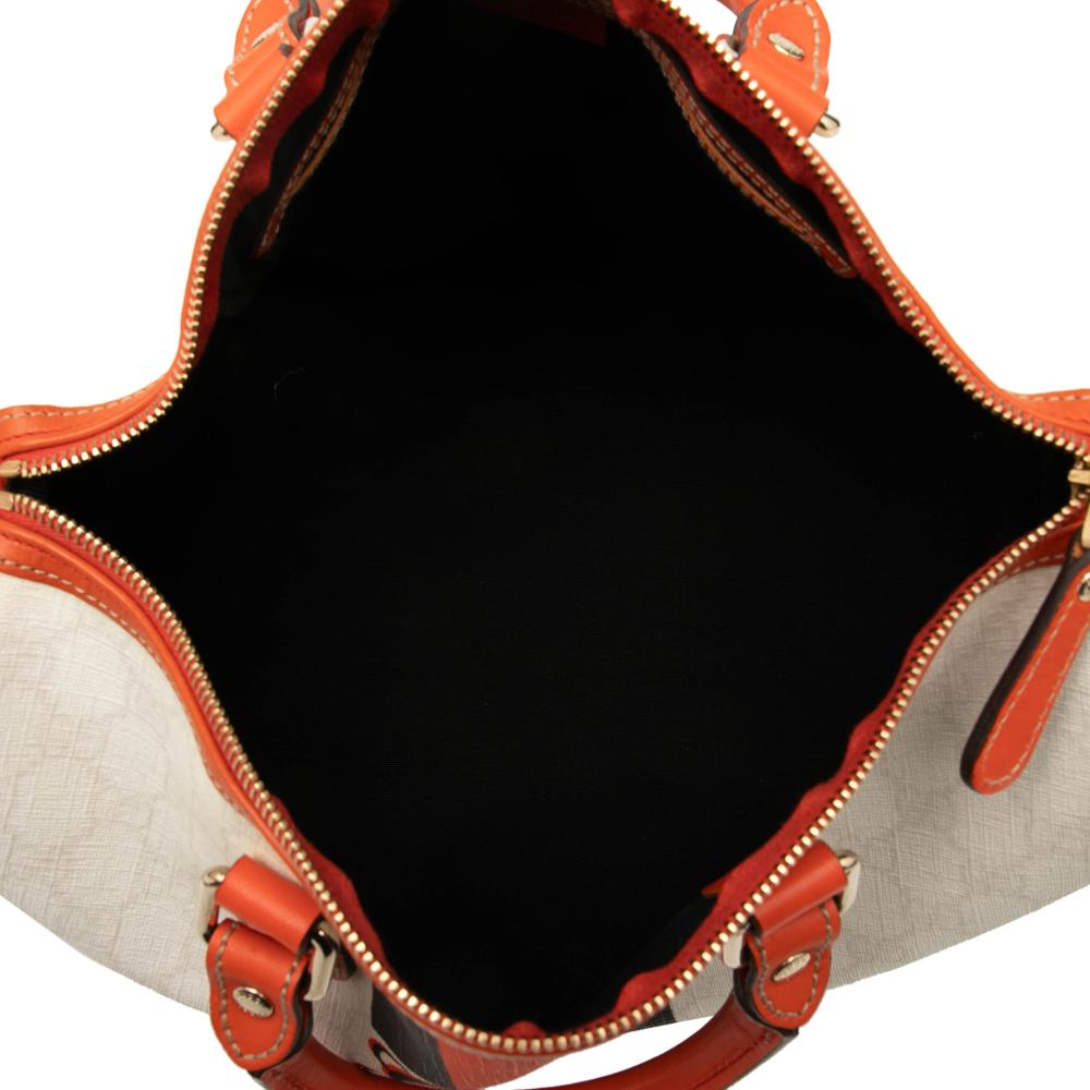 Gucci B Gucci White Off White with Orange Coated Canvas Fabric GG Supreme Joy Web Boston Italy