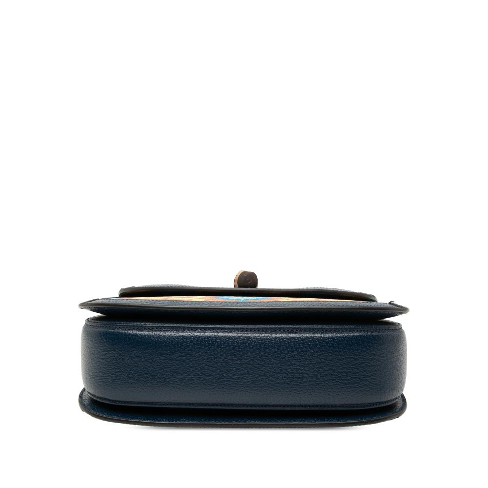 Gucci Blue 100th Anniversary Medium GG Coated Canvas Kaleidoscope 1947 Bamboo Top Handle Bag Italy