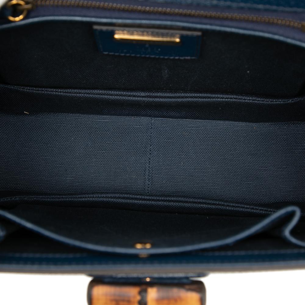 Gucci Blue 100th Anniversary Medium GG Coated Canvas Kaleidoscope 1947 Bamboo Top Handle Bag Italy