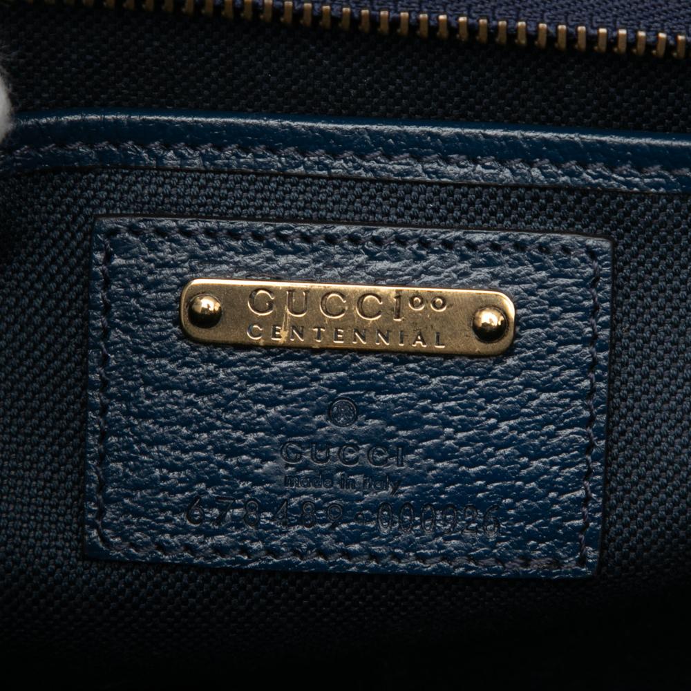 Gucci Blue 100th Anniversary Medium GG Coated Canvas Kaleidoscope 1947 Bamboo Top Handle Bag Italy