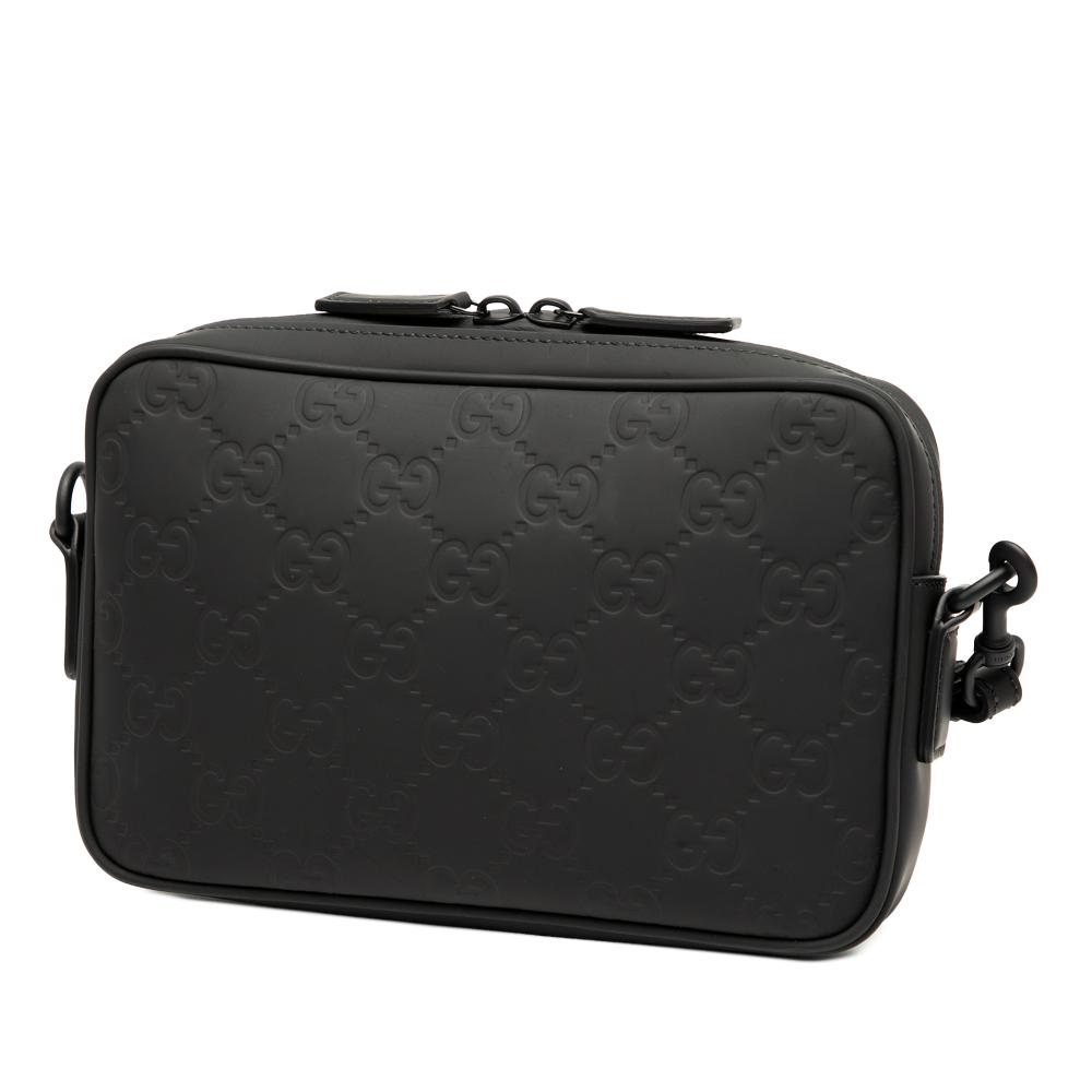Gucci B Gucci Black Calf Leather GG Rubber Effect Crossbody Italy