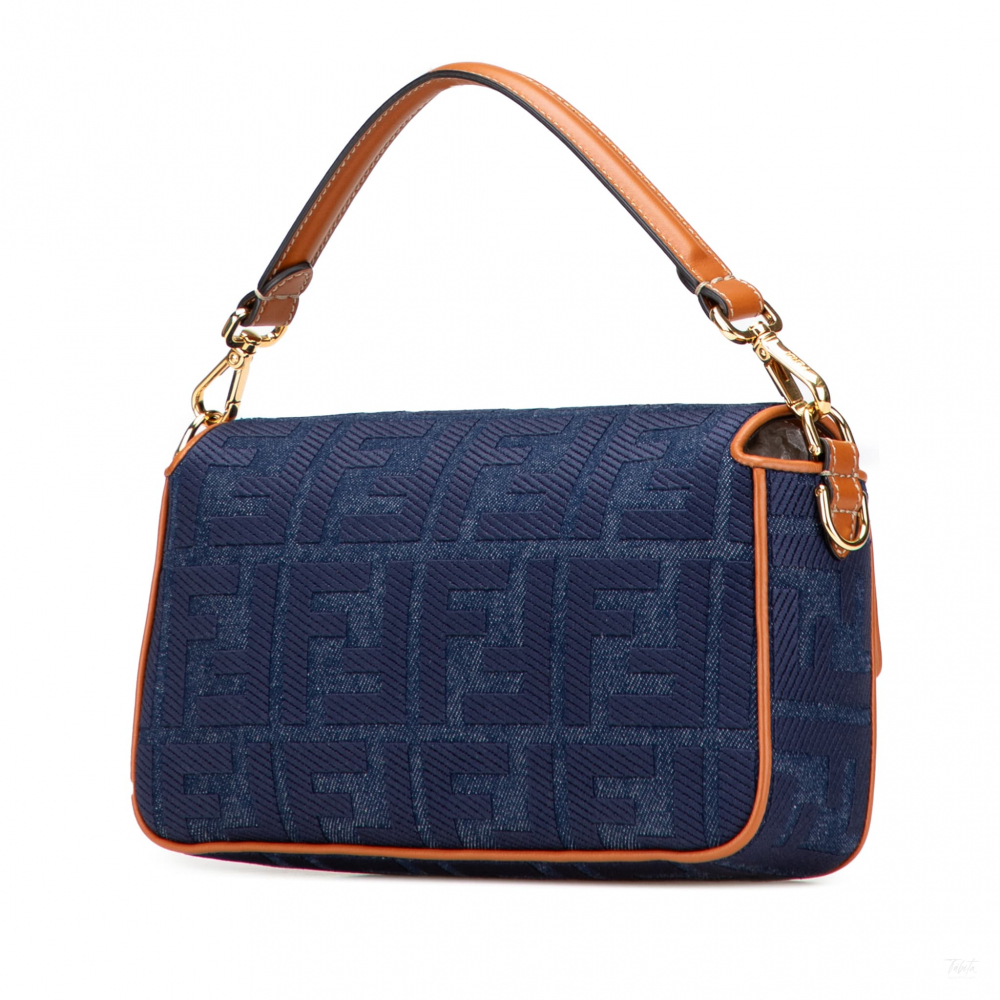 Fendi Baguette Medium FF Tridimensional Fabric 2-Ways Baguette Handbag Blue