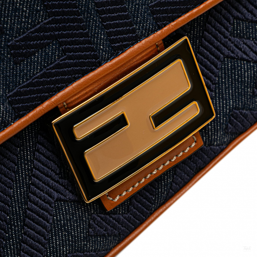 Fendi Baguette Medium FF Tridimensional Fabric 2-Ways Baguette Handbag Blue