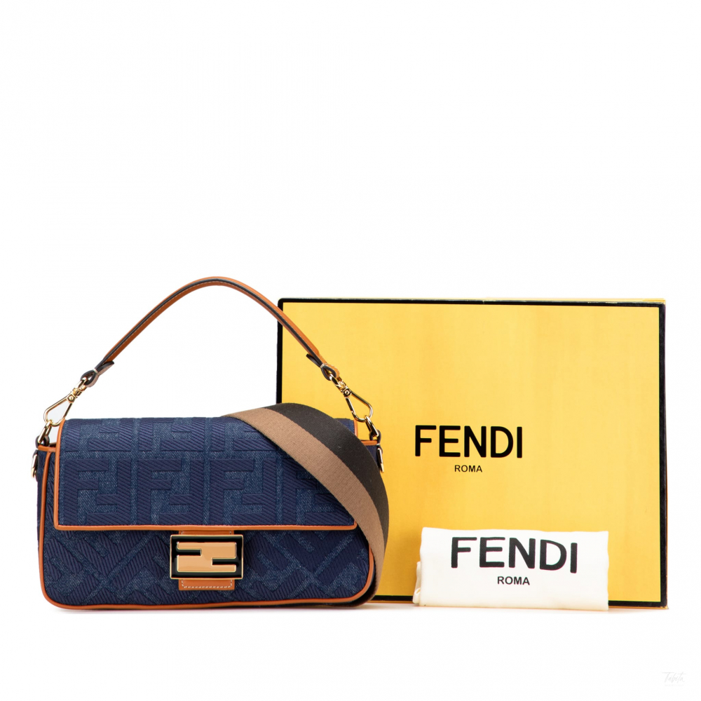 Fendi Baguette Medium FF Tridimensional Fabric 2-Ways Baguette Handbag Blue