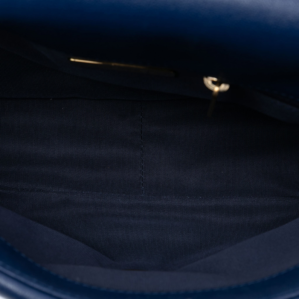 Chanel 19 Medium Lambskin Leather Matelassè Flap Handbag Blue