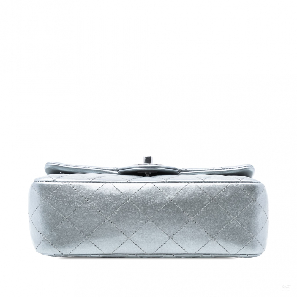 Chanel Classic Single Flap Mini Lambskin Leather Matelassè Shoulder Bag Metallic Silver