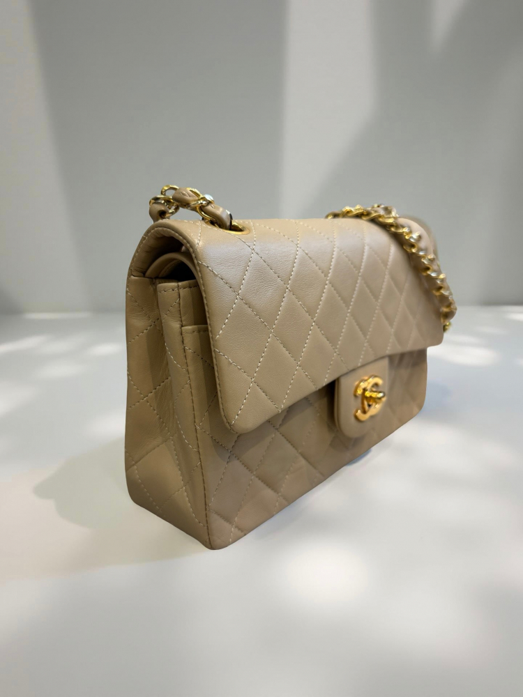 Chanel Classic Double Flap Small in Beige Lambskin 24K Gold Hardware