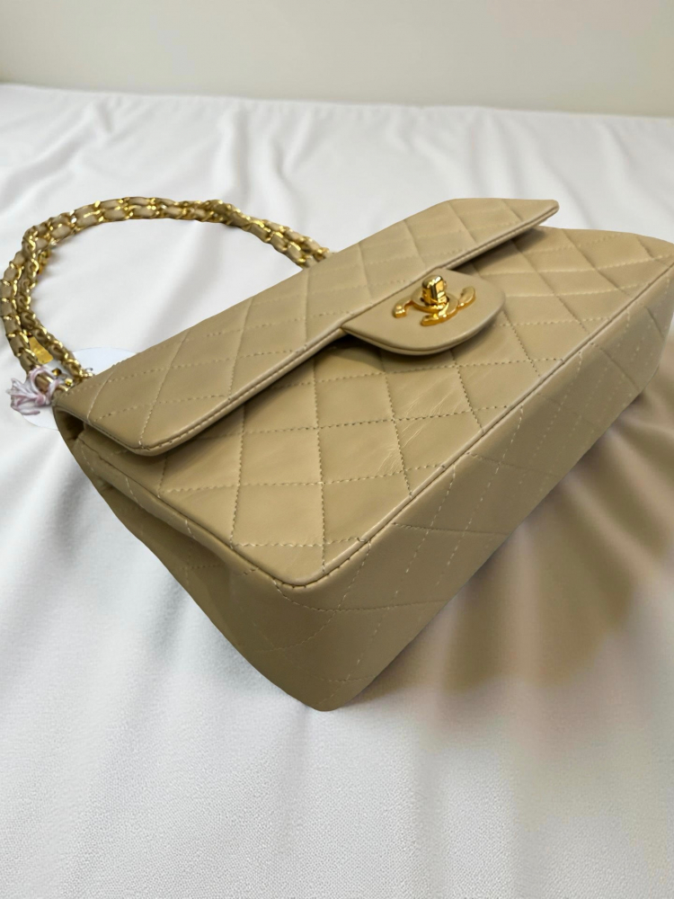 Chanel Classic Double Flap Small in Beige Lambskin 24K Gold Hardware