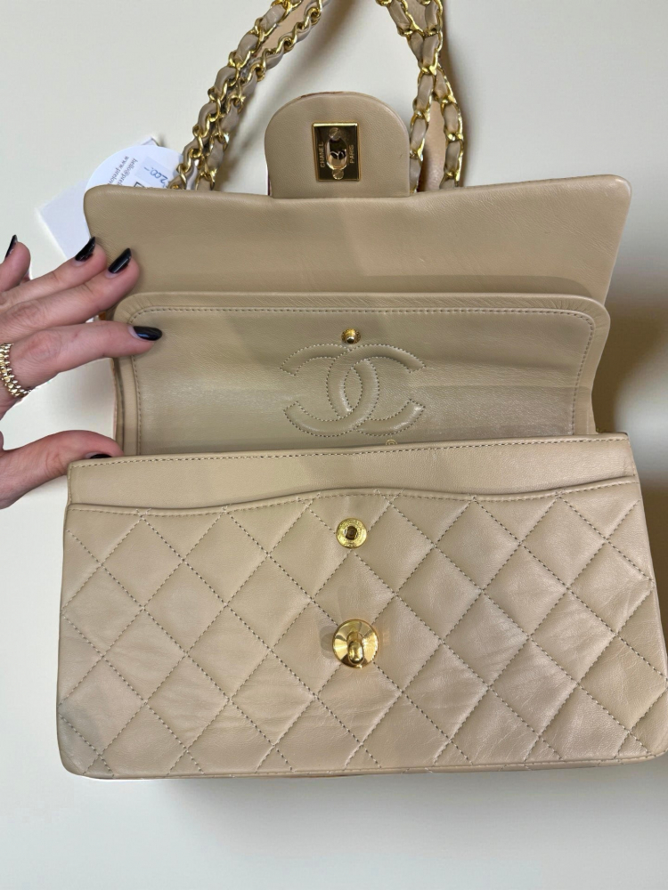 Chanel Classic Double Flap Small in Beige Lambskin 24K Gold Hardware