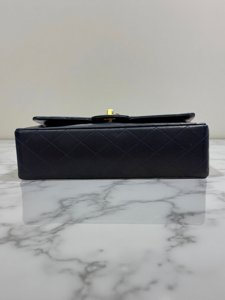 Chanel Classic Double Flap Medium Navy Lambskin 24K Gold Hardware