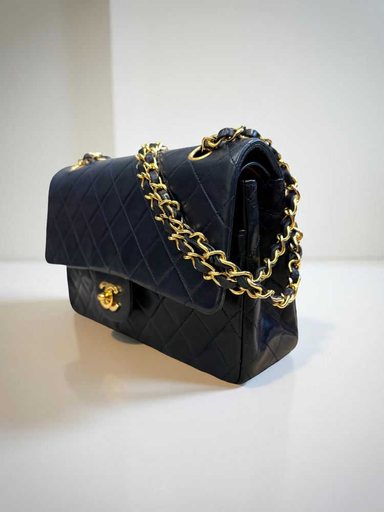 Chanel Classic Double Flap Medium Navy Lambskin 24K Gold Hardware