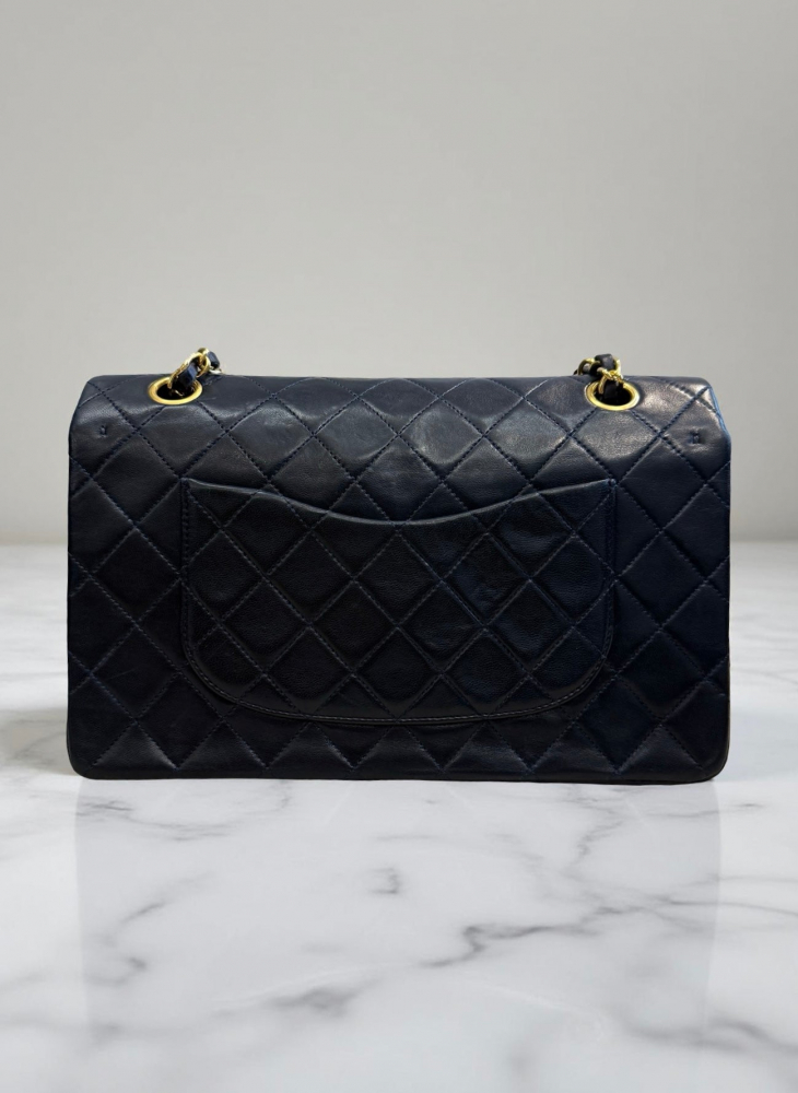 Chanel Classic Double Flap Medium Navy Lambskin 24K Gold Hardware
