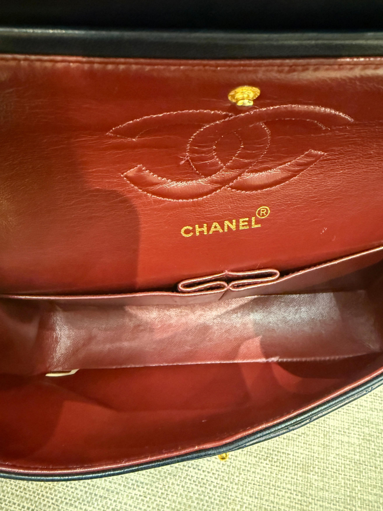 Chanel Classic Double Flap Medium Navy Lambskin 24K Gold Hardware