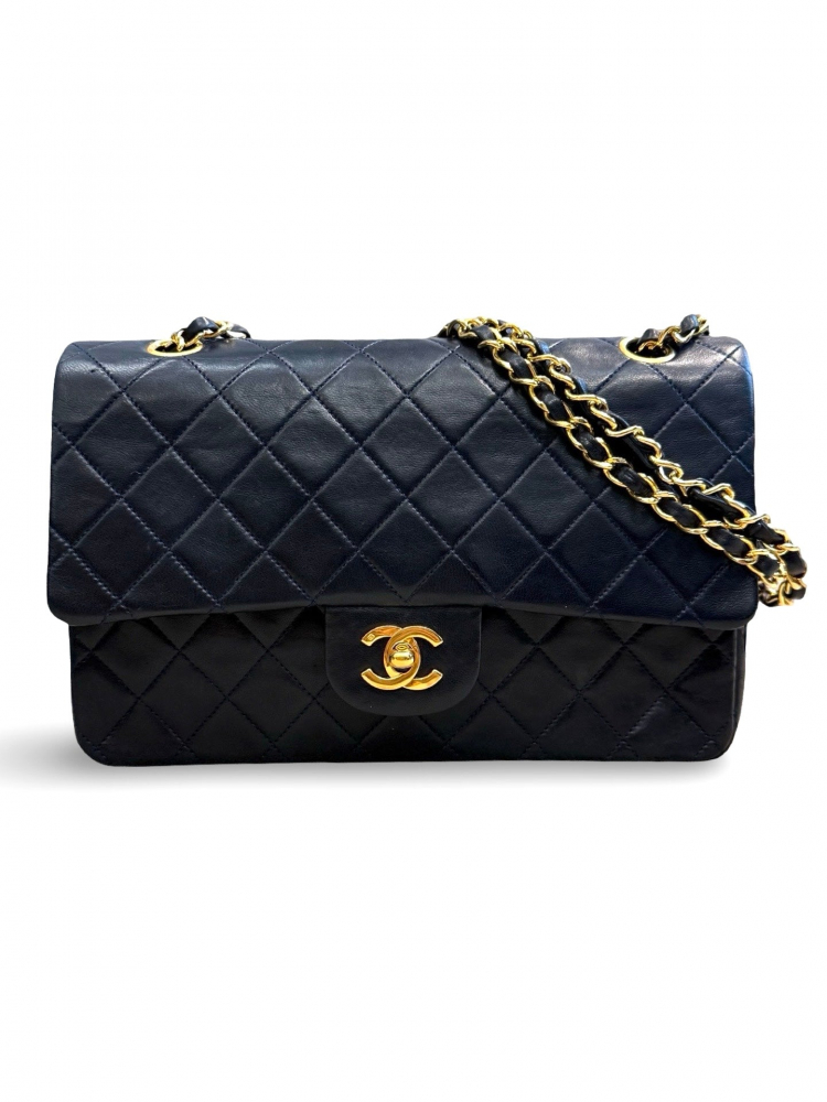 Chanel Classic Double Flap Medium Navy Lambskin 24K Gold Hardware