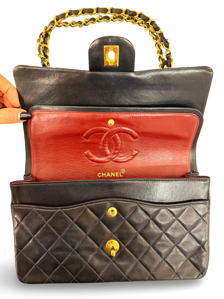 Chanel Classic Double Flap Medium Navy Lambskin 24K Gold Hardware