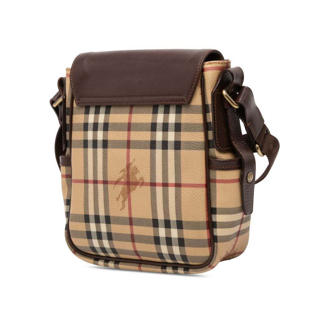 Burberry B Burberry Brown Beige Coated Canvas Fabric Haymarket Check Flap Crossbody Italy