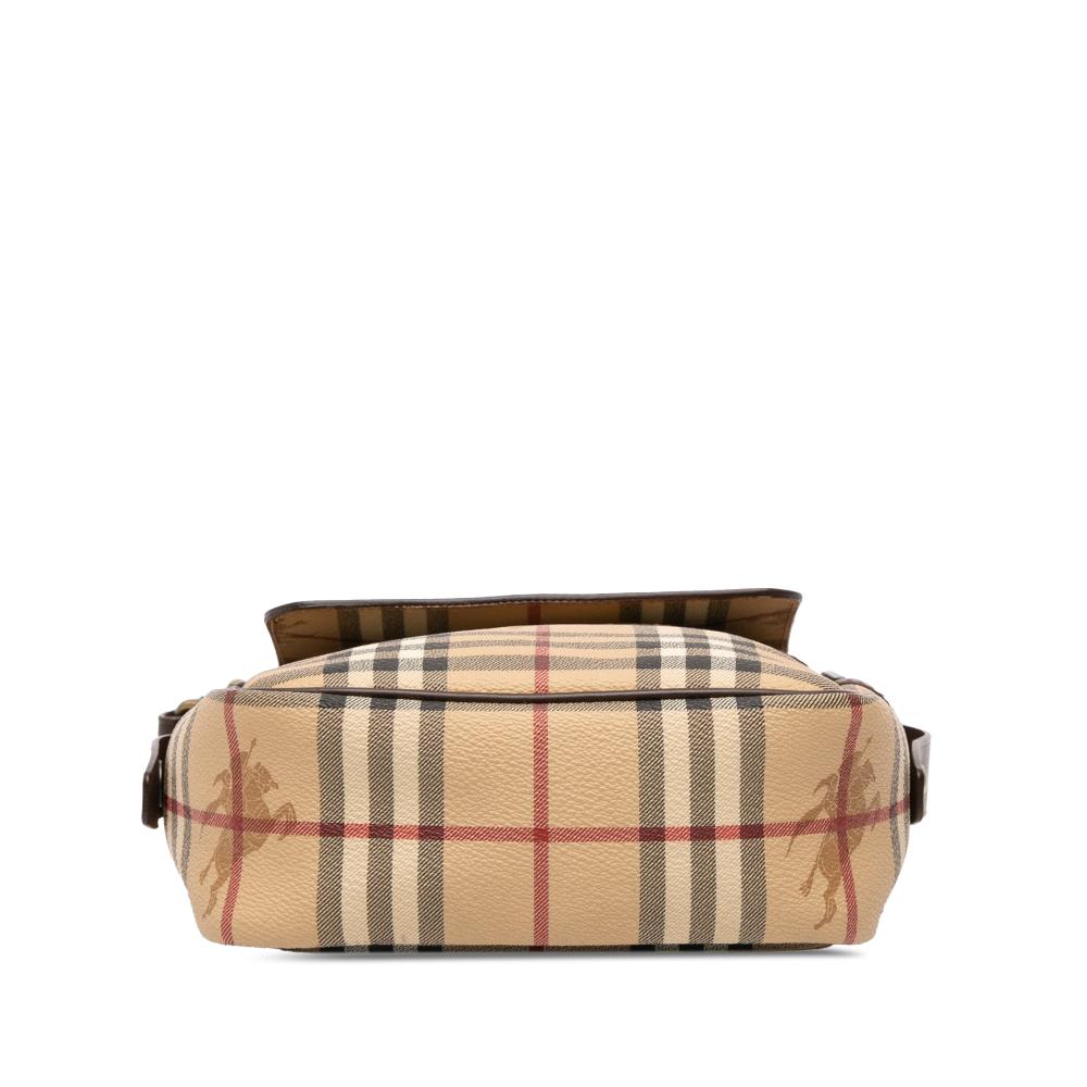 Burberry B Burberry Brown Beige Coated Canvas Fabric Haymarket Check Flap Crossbody Italy