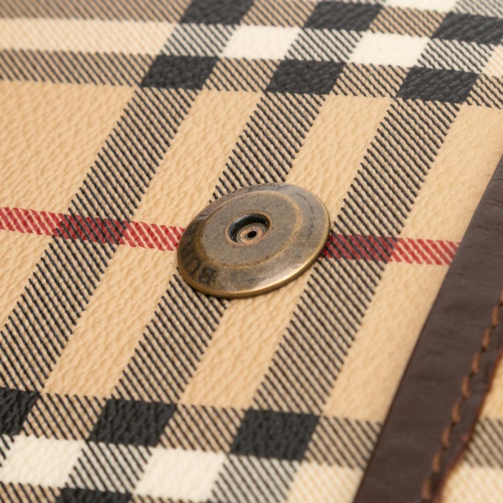 Burberry B Burberry Brown Beige Coated Canvas Fabric Haymarket Check Flap Crossbody Italy