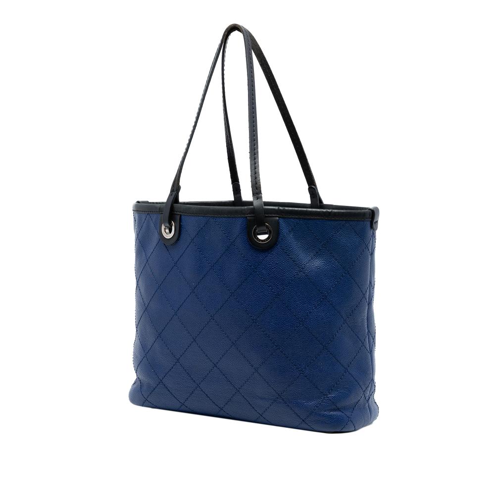 Chanel B Chanel Blue with Black Caviar Leather Leather Quilted Caviar Shopping Fever Tote Italy