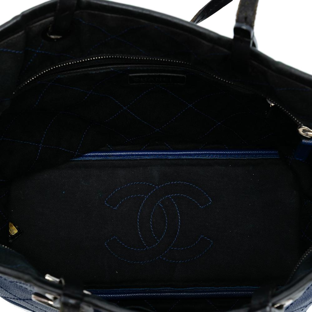 Chanel B Chanel Blue with Black Caviar Leather Leather Quilted Caviar Shopping Fever Tote Italy