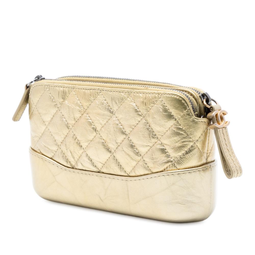 Chanel AB Chanel Gold Calf Leather Quilted Metallic Aged skin Gabrielle Clutch With Chain Italy