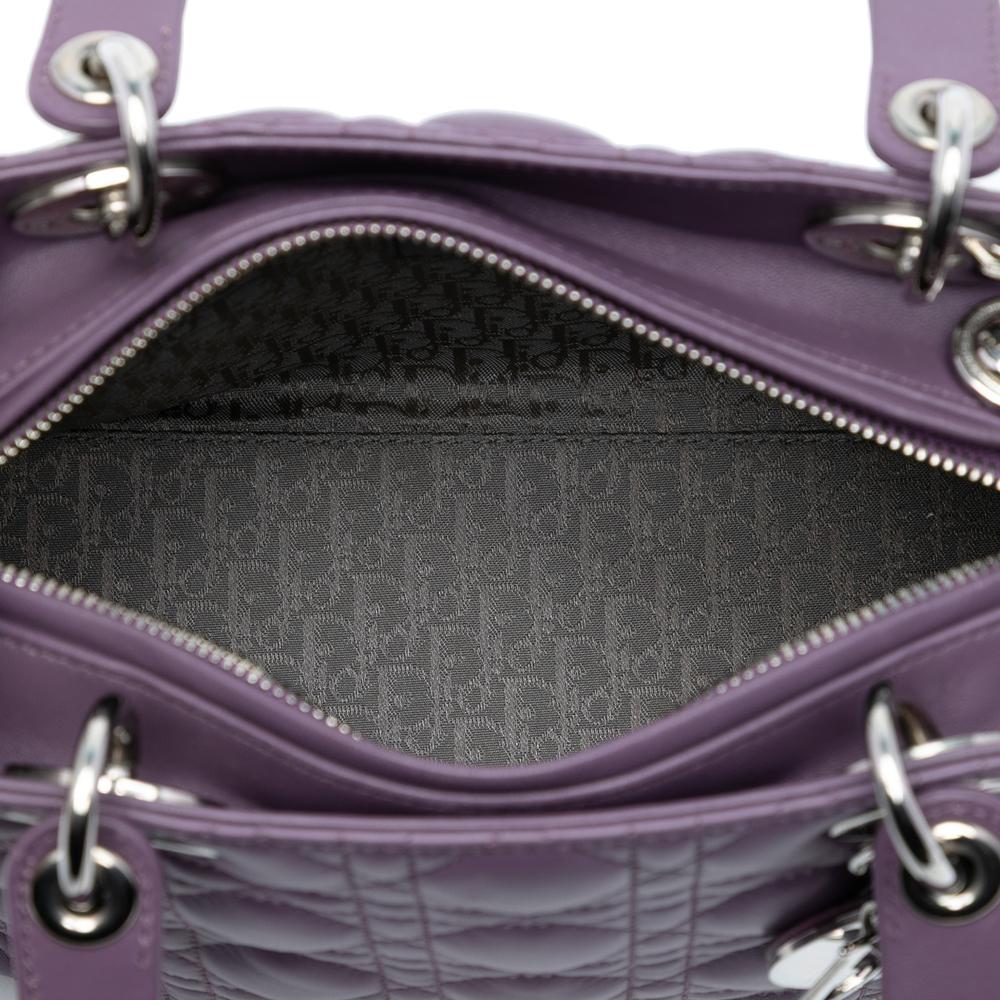 Christian Dior B Dior Purple Lambskin Leather Leather Medium Lambskin Cannage Lady Dior Italy