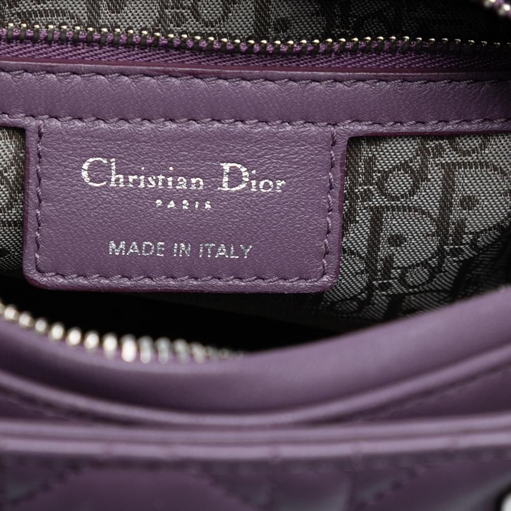 Christian Dior B Dior Purple Lambskin Leather Leather Medium Lambskin Cannage Lady Dior Italy