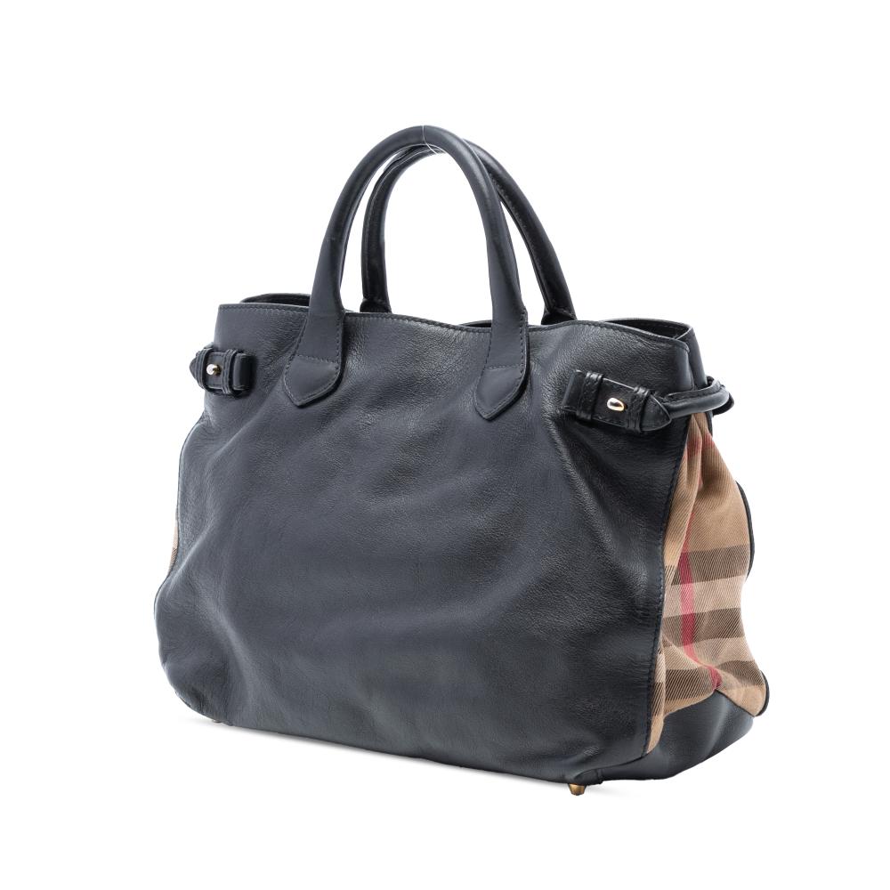 Burberry B Burberry Black Calf Leather Medium and House Check Banner Satchel Italy