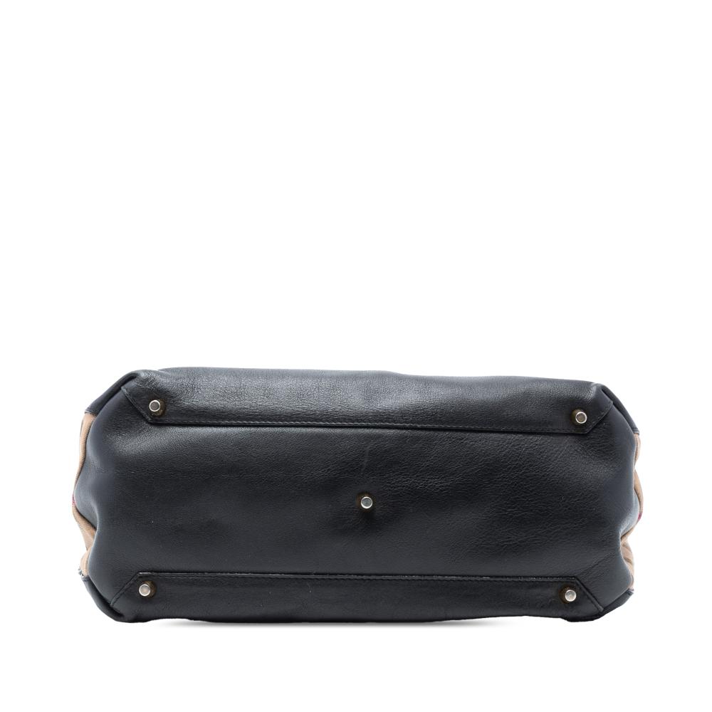 Burberry B Burberry Black Calf Leather Medium and House Check Banner Satchel Italy