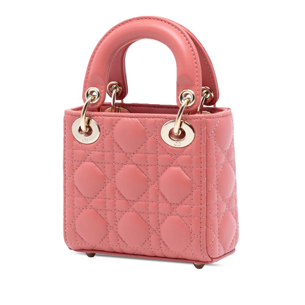 Christian Dior AB Dior Pink Blush Lambskin Leather Leather Micro Lambskin Cannage Lady Dior Italy