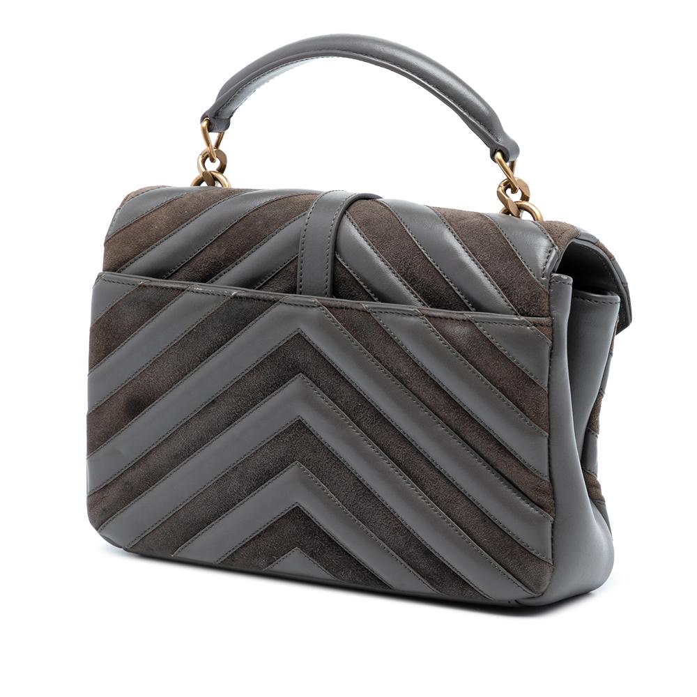 Saint Laurent Gray Medium Calfskin and Suede Chevron Monogram College Satchel Italy