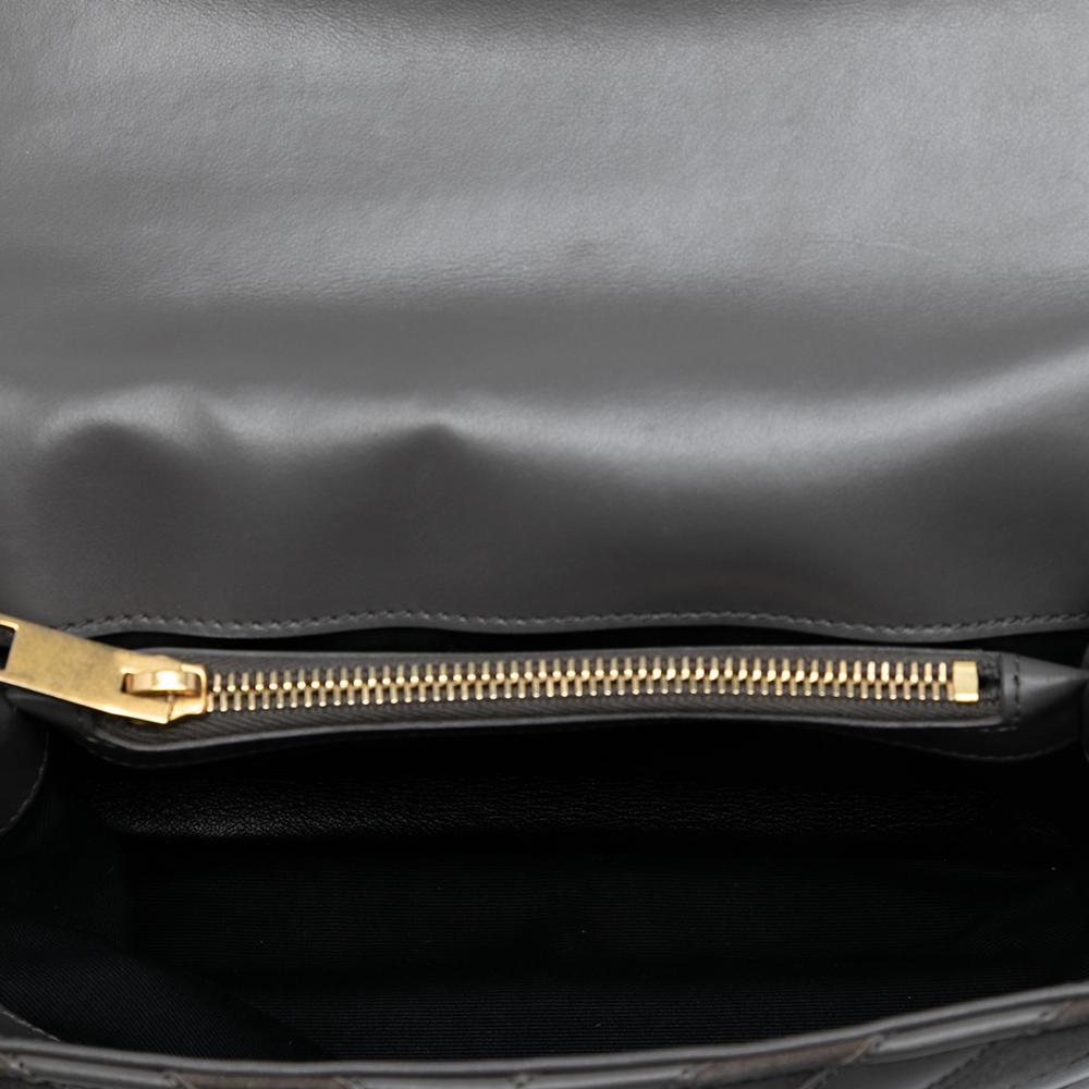 Saint Laurent Gray Medium Calfskin and Suede Chevron Monogram College Satchel Italy