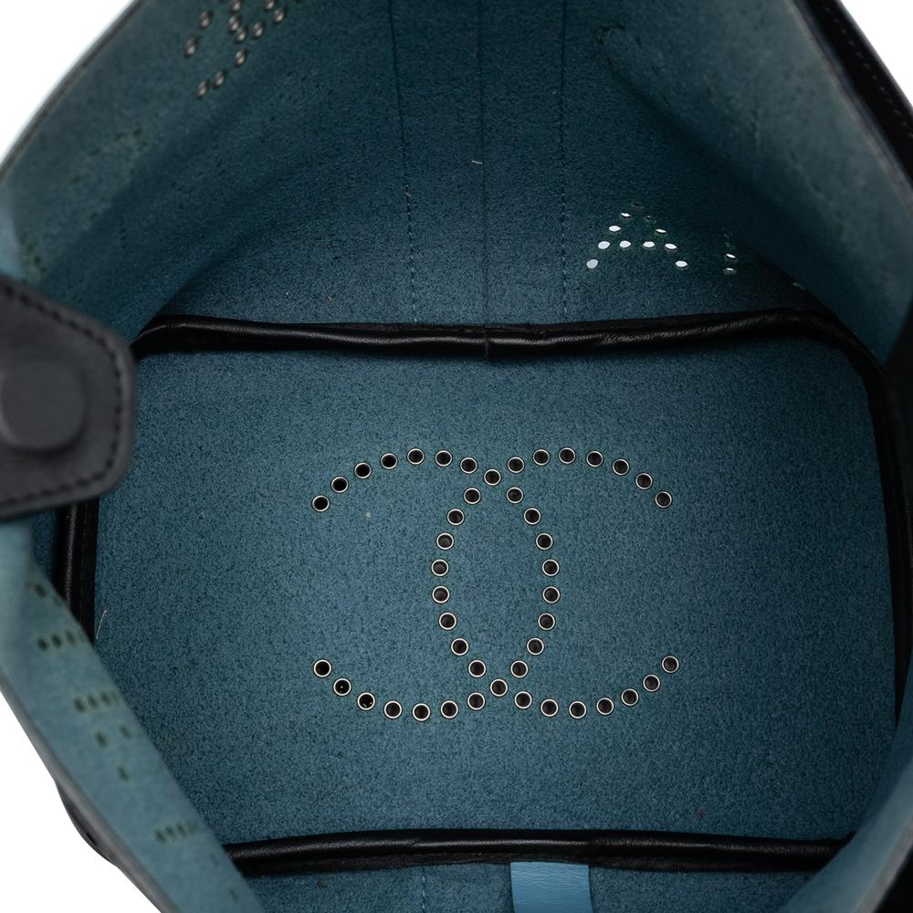 Chanel AB Chanel Black Calf Leather Small Perforated skin Logo Eyelet Bucket Bag Italy