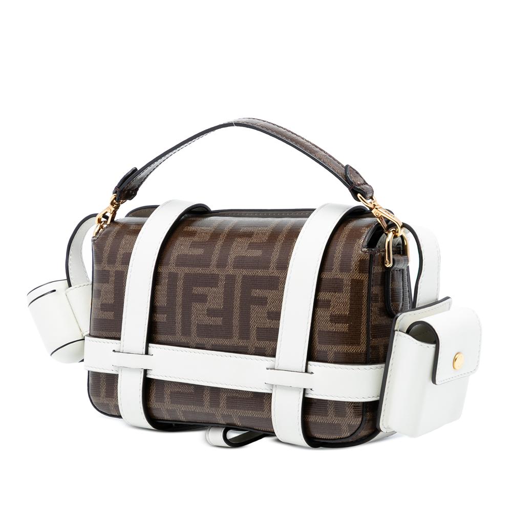 Fendi B Fendi Brown Coated Canvas Fabric Mini Zucca Glazed Cage Baguette Satchel Italy